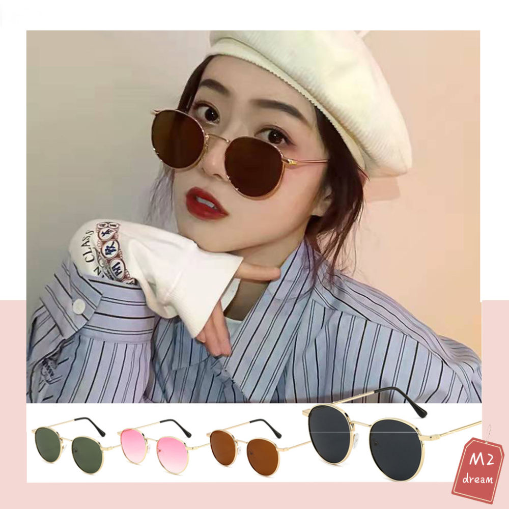 READY STOCK AT MALAYSIA Fashionable Korean Metal Decorative Retro Street Shot Round Frame Black Mirror Sunglasses