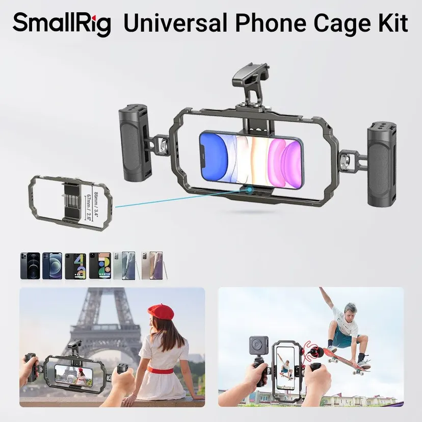 SmallRig Universal Mobile Kit Handheld Phone Cage Rig with Top Handle 2 Side Handles for iPhone 16 15 14 Pro Max Android Huawei 3155B