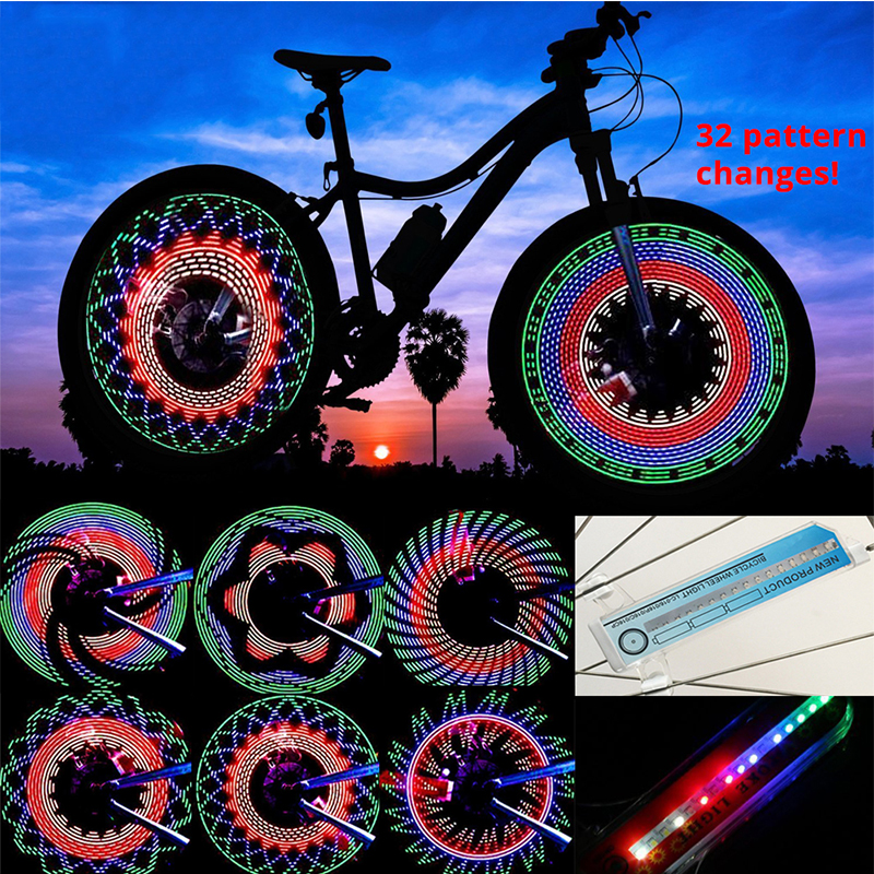 NEW 30 Pattern Bike Wheel Double Display Flash 32 Rgb Led Spoke Lamp Night Riding Cycling Lighting