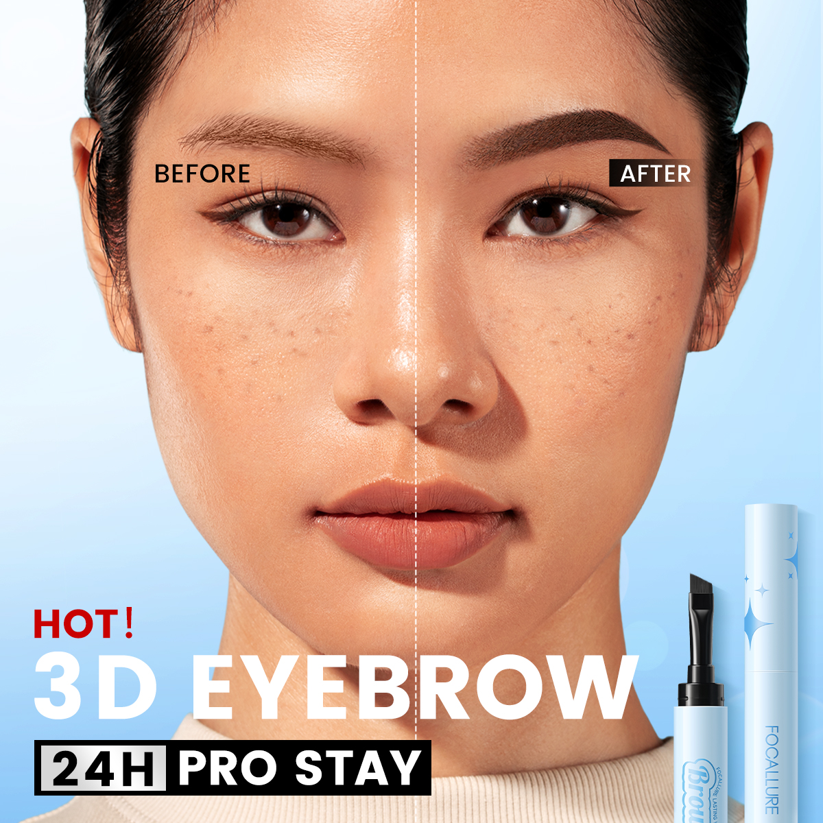 Jiheti High Quality FOCALLURE 3D Eyebrow Gel Cream 2 In 1 Eyeliner Pencil 3 Colors Waterproof Long-lasting Eyebrow Pomade Enhancers Makeup Cosmetics