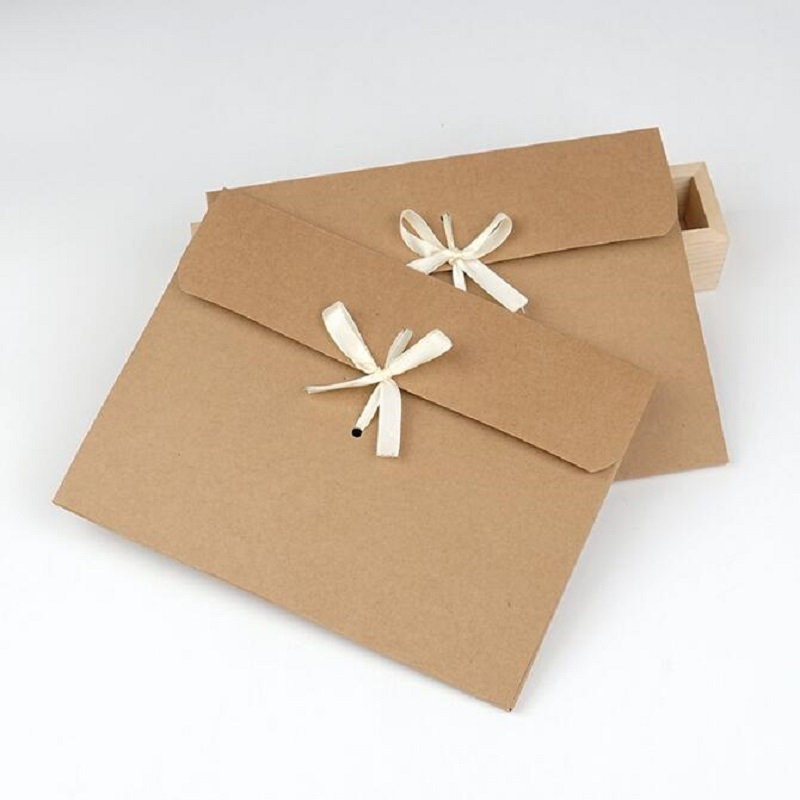 NEW 【Special offer】5pcs/lot 24*18*0.7cm Large Gift Scarf Envelope Box Packaging with Ribbon Kraft Gift Box postcard photo Package paper box