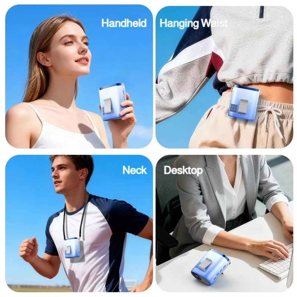 Mini Portable Waist Clip Fan Rechargeable Strong Airflow Cooling Fan LED Display Compact Design Hanging Neck Fan Fishing