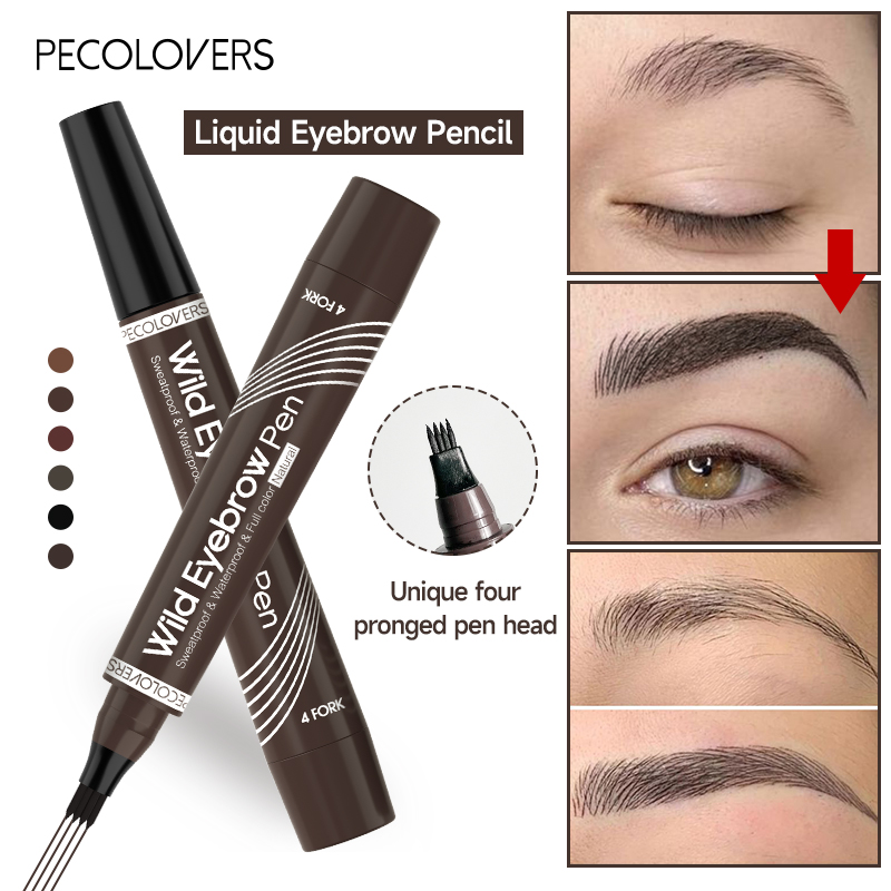Ranggense Profesional New Four-Headed Eyebrow Pencil Waterproof Sweat-Proof Non-Fading Black Brown Liquid Eyebrow Pencil 4-Fork Eyebrow Pencil 1PC