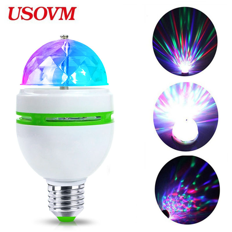 NEW 【Innovative design】E27 3W LED RGB Stage Night Light 110V 220V 85-265V Christmas Projector Bulb Holiday Amosphere Disco Lights Mini Colorful Lamp