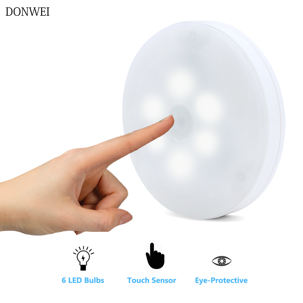 NEW 【Innovative design】New 6 LED Bedside Table Lamps Touch Lamp Night Light battery powered Cool White Cabinet Light for Bedrooms Living Room