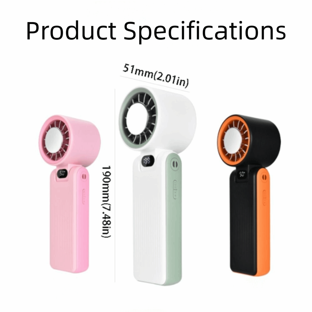 High Speed LED Digital Display Portable Handheld Fan Adjustable Wind Speed 3600mAh Battery Turbo Fan Mini Foldable 100 Wind Speeds Strong Wind Fan Air Cooling