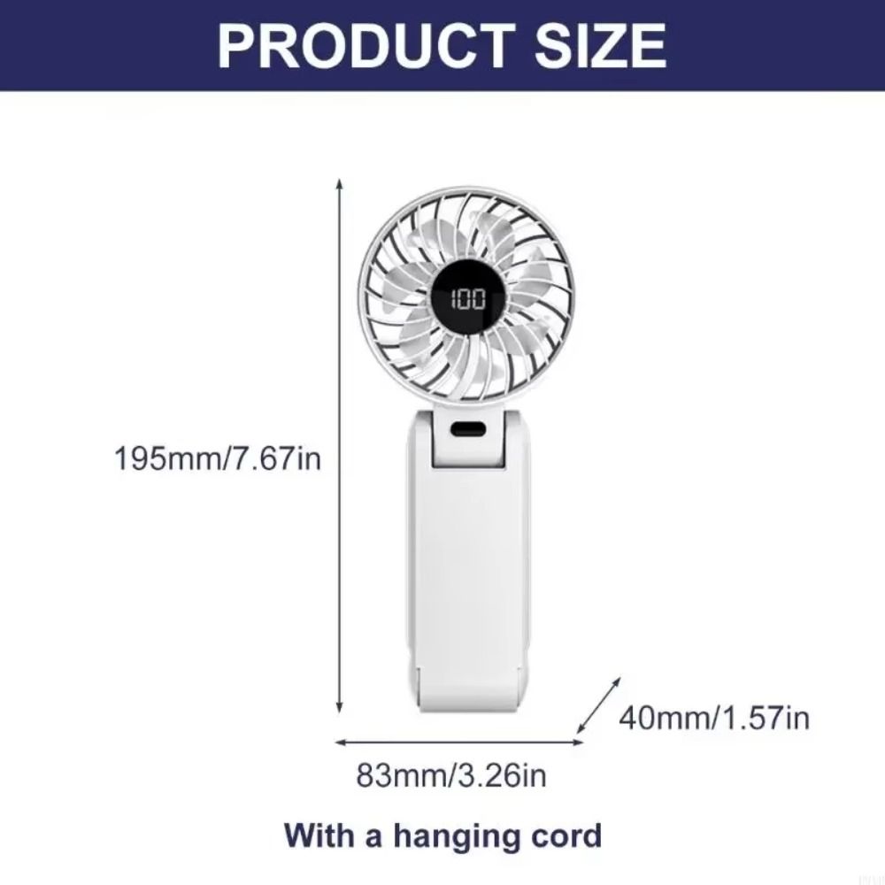 Efficient Cooling Ultra Silent Handheld Fan Digital Display 5 Speed Mini Portable Fan Portable Cooling Rechargeable Battery Foldable Fan Home Use