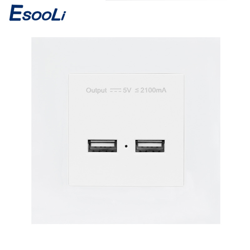 NEW Esooli PC Panel UK Standard Wall Power Socket Electrical Outlet Dual Smart Port 5V 2A Output