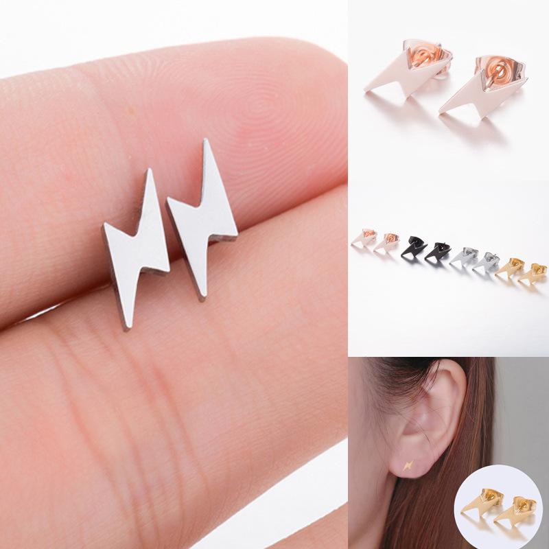 【Exclusive Discount】 1Pair Stainless Steel Lightning Bolt Earrings Thunder Earring For Men Women CHAINI