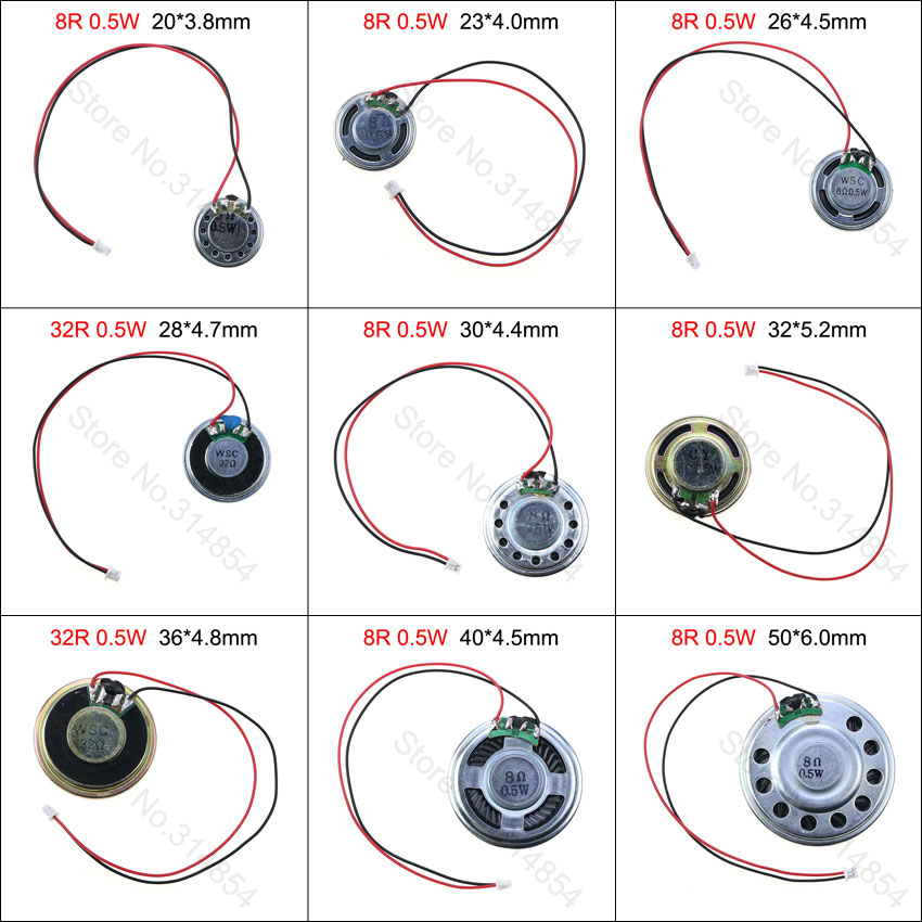 NEW YuXi 8R 32R Speaker 8 Ohms 0.5 Watt MX 1.25 Loudspeaker 20mm 23mm 26mm 28mm 30mm 32mm 36mm 40mm 50mm