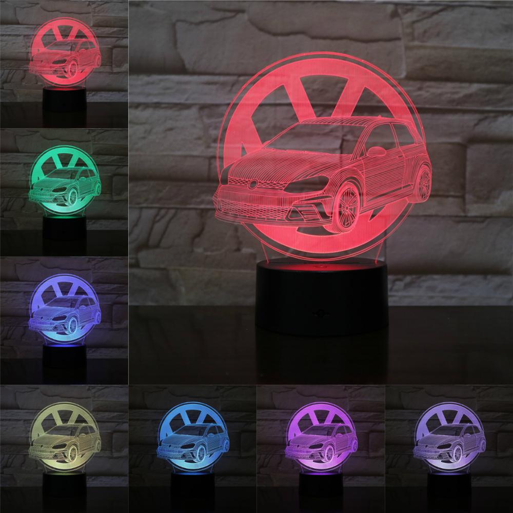 NEW 【Innovative design】3D Illusion Visual Night Light VW Sedan 3D Lamp Gifts for Kids Bedside Sleeping Lights RGB Muti-color Led Flashlights Soft Bulb