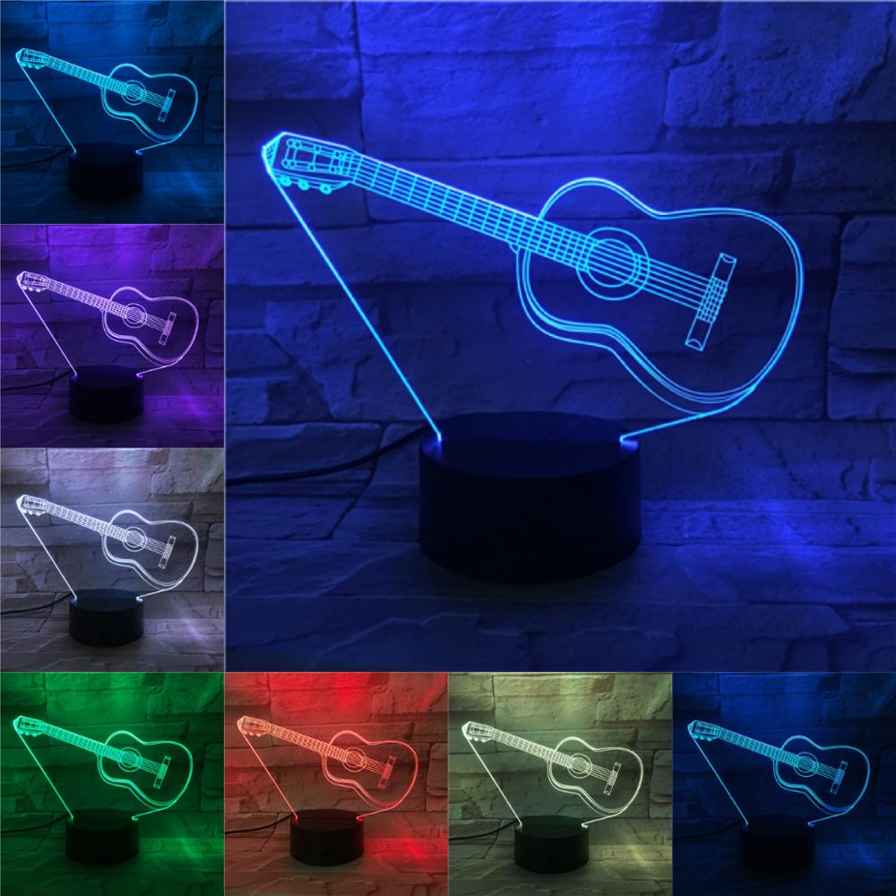 NEW 【Innovative design】Fashion Guitar LED 3D Lamp 2019 Remote Touch Control Light Children Birthday Present Home Bar Store Deco Musical Instruments