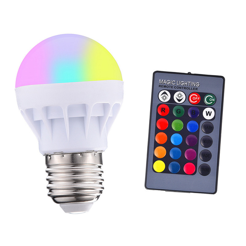 NEW 【Innovative design】E27 smart led bulb RGB lamp AC 85-265V Dimmable bulbs spotlight E27 Bulb 3W Color Change Lamp Light+24 Key IR Remote Controller