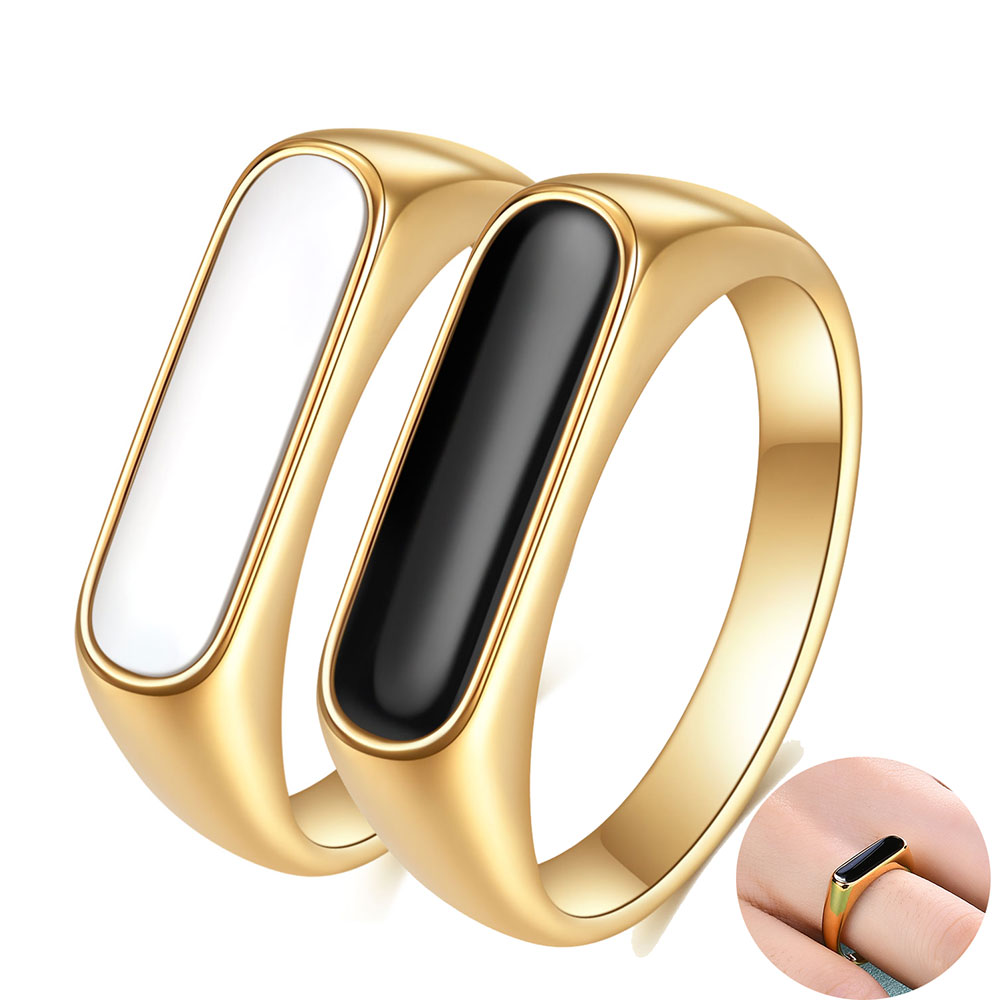 【Eco-friendly】 Gothic INS Signet Rings for Men Black Color Tone Stainless Steel Chunky Boys Teens Fraternal Jewelry