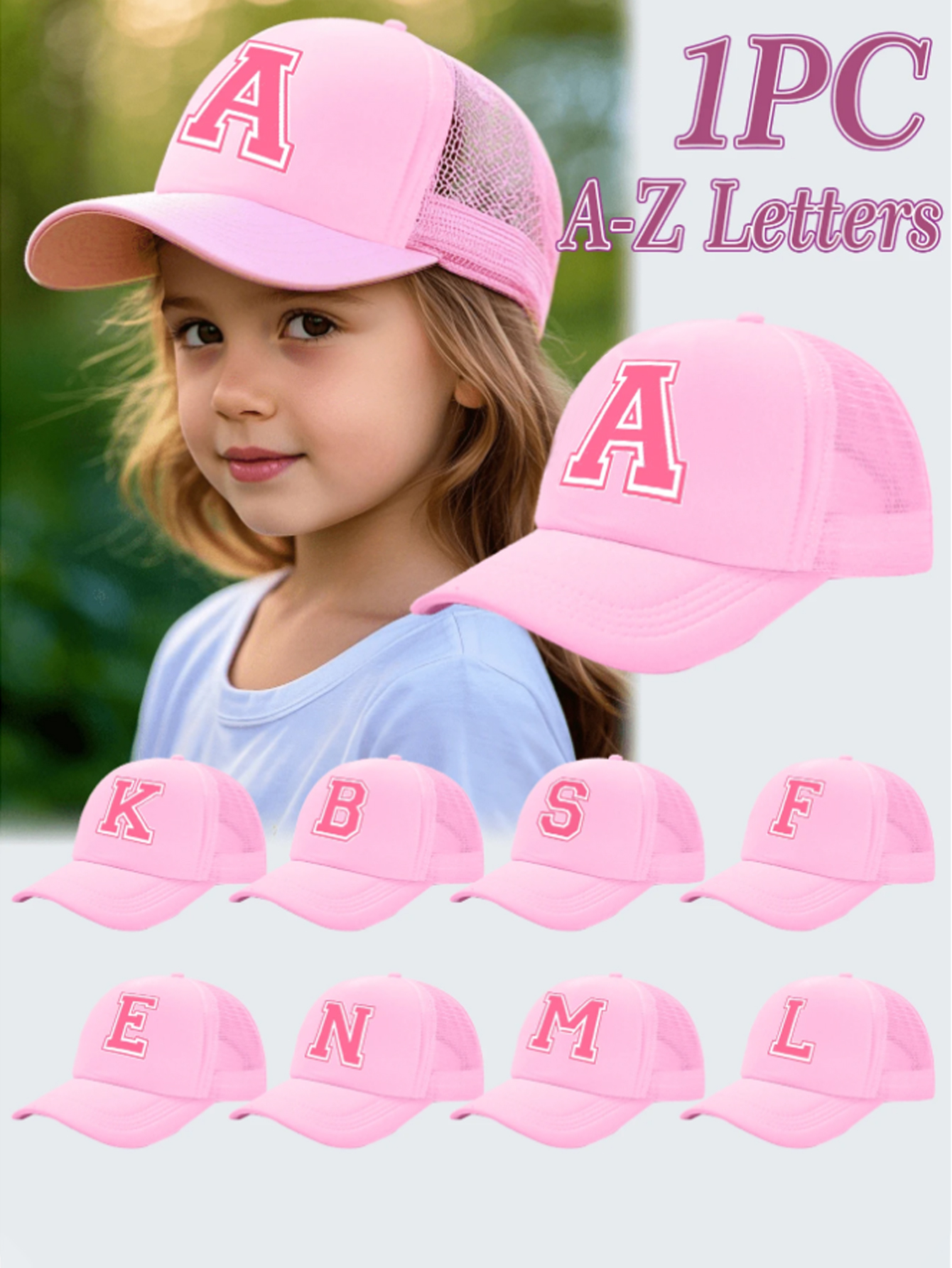 【Top-Rated Product】 1pc Kid's 26 Alphabet Baseball Cap, Fashion Versatile Casual Sun Hat,Pink Mesh Breathable Trucker Cap, Suitable For Girls