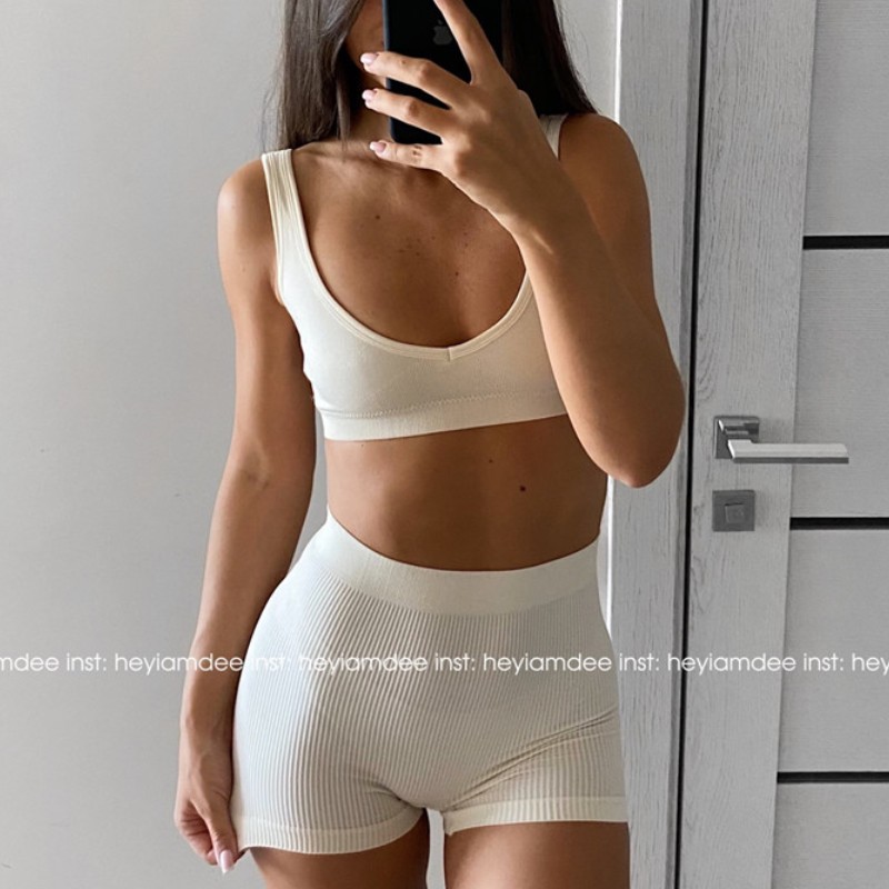 【Clearance sale】 Women's Seamless Bra Set Non-wire V-Neck Brassiere High Shorts Female Seamless Underwear Set Intimates