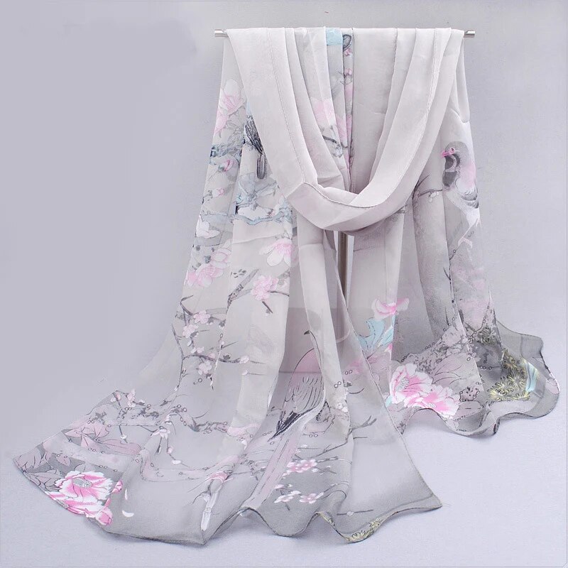 【2025 NEW】 Spring Summer Printed Chiffon Silk Magpie Scarf Compact Lightweight Scarf Travel Sun Protection Scarf Shawls Wraps For Women