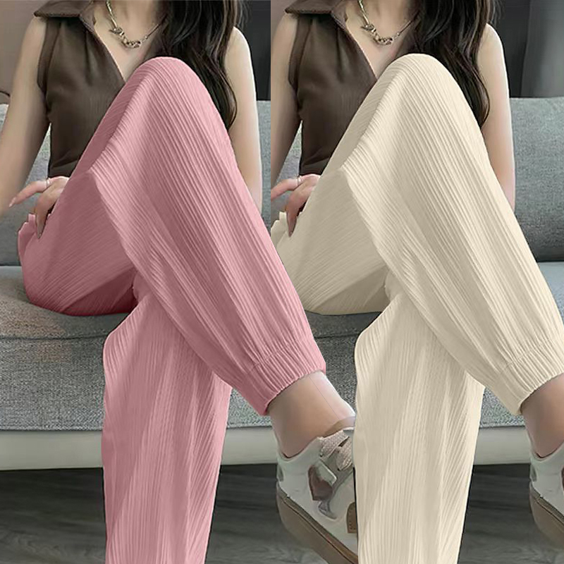 【Daily Deals】 Casual Street Sweet Autumn New Basics Ice Silk Pants Lantern Pants Solid Color Elastic Women's Sports Pants and Ankle Pants