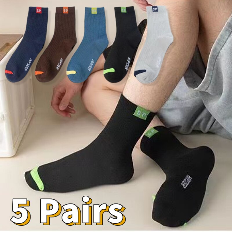 【Special offer】 5 Pairs Premium Thickened Business Seasonal Versatile Stylish Mid-calf Socks for Men Anti-odor Mid-calf Athletic Socks