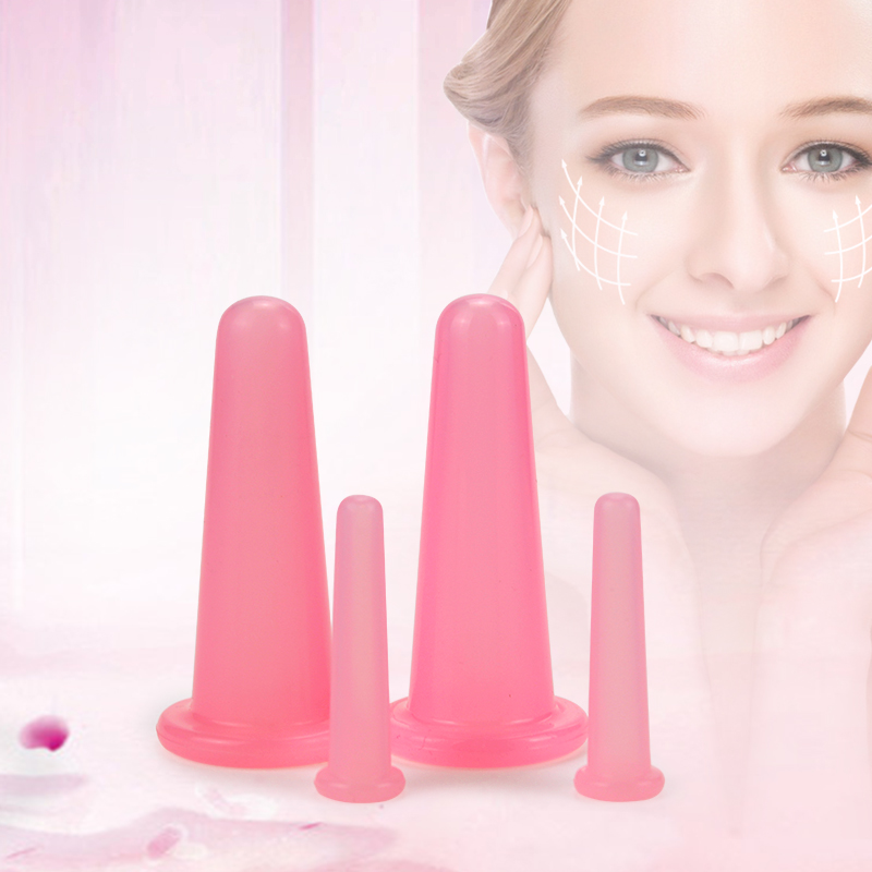 【High Cost-Performance】 4 Pcs Facial Cupping Set Vacuum Massage Cup Kit Natural Facial Massage Cup Anti-Aging Beauty Tool