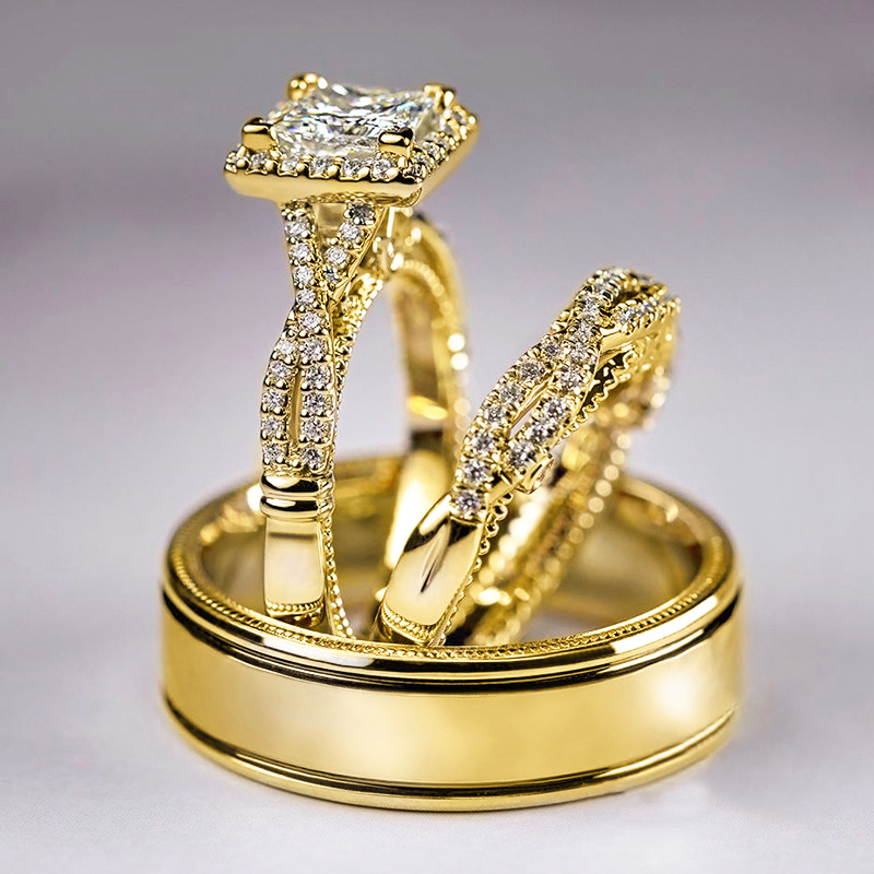 Huitan Gorgeous Bridal Wedding Rings Two Tone Brilliant Cubic Zirconia Wide Rings Anniversary Party Luxury Elegant Women Jewelry