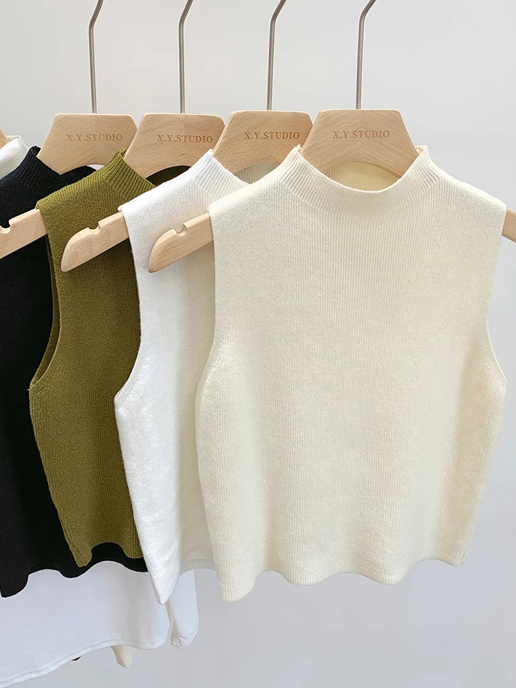 【Wireless】 Women Knitted Tank Top 2026 Spring Summer Slim Sweater Short Sleeveless Solid Spring Autumn Sweaters Pullovers