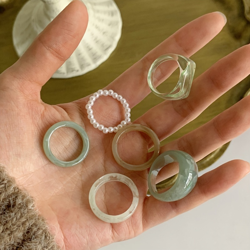 【Lowest Prices Online】 6pcs Resin Rings, Plastic Rings Rings for Women Teen Girls, Chunky Aesthetic Trendy Colorful Cute Stackable jewelry, Bul