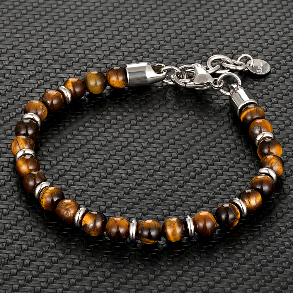 【Bestselling Product】 6mm Tiger Eye Beads Strand Bracelets Men Women Charm Stainless steel Chain Colorful Natural Stone Bracelet Male Jewelry New