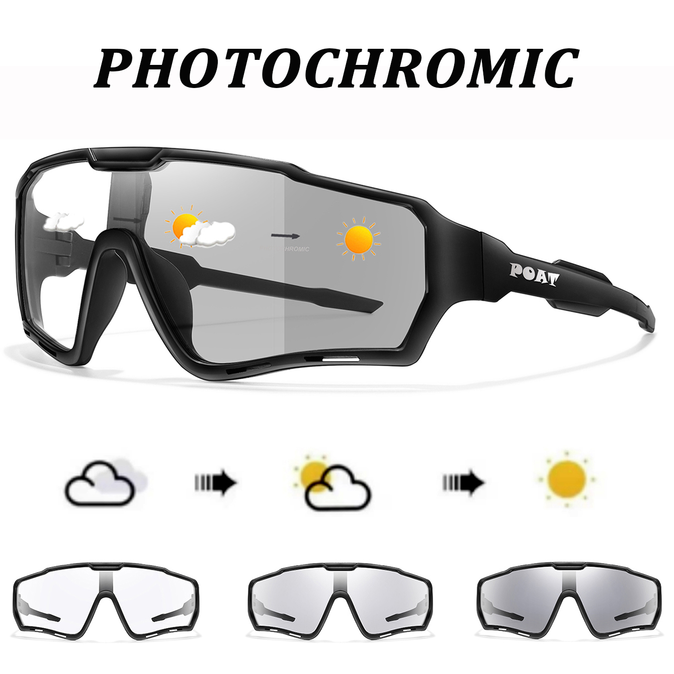 【On Sale】 POAT Brand Strong Light Photochromic Sunglasses New Style Sports Men Women MTB Bike Bicycle Eyewear Cycling Fishing Running