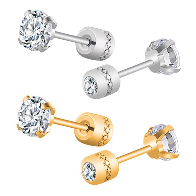 【Hottest Trends】 1Pair Stainless Steel Crystals Stud Earrings For Men Women Not Fade Ear Rings Jewelry