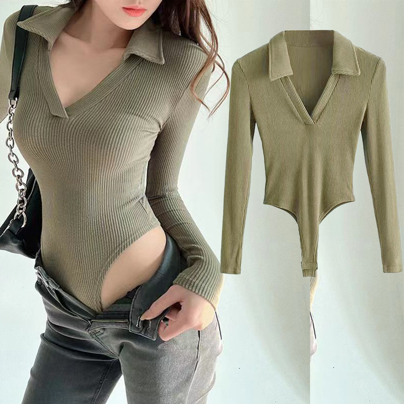 【original】 Spring Summer Slim Fit V-neck Jumpsuit Flip Basic Top Casual Hotsweet Undershirt Women Bodysuit Sleepwear Bodycone