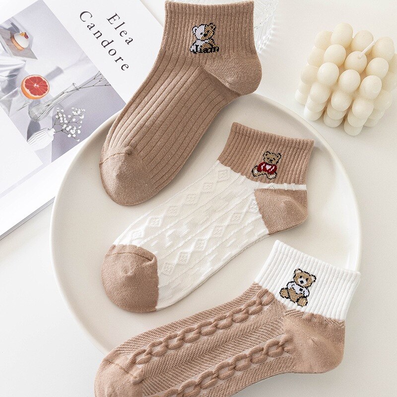 【sought-after】 5 Pairs Women Elegant Socks Retro Polyester Cotton Low Tube Girl Breathable Japanese Style Casual Stockings