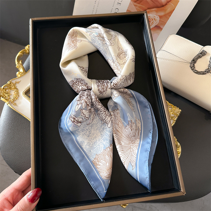 【Online】 Imitation Silk Print Square Scarf For Women, Bandanna Spring/Summer Luxury Neckerchief ,Hair Headband For Dressing Up Your Look