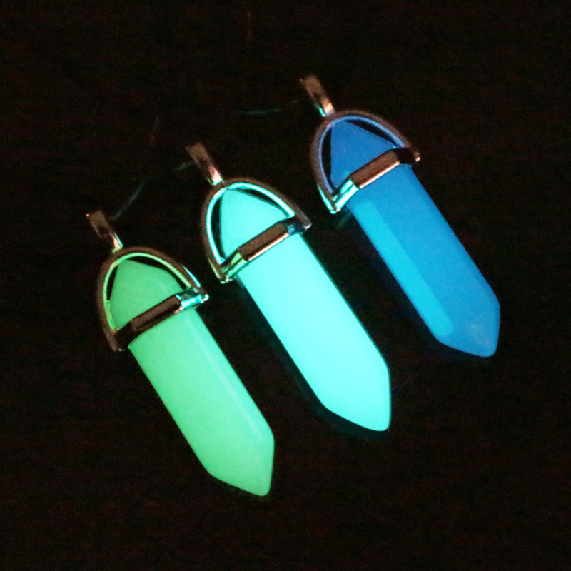 【Shop Now and Save】 New Glowing in The Dark Natural Stone Necklace For Women Quartz Hexagona Pendant Chain Fashion Party Luminous Jewelry