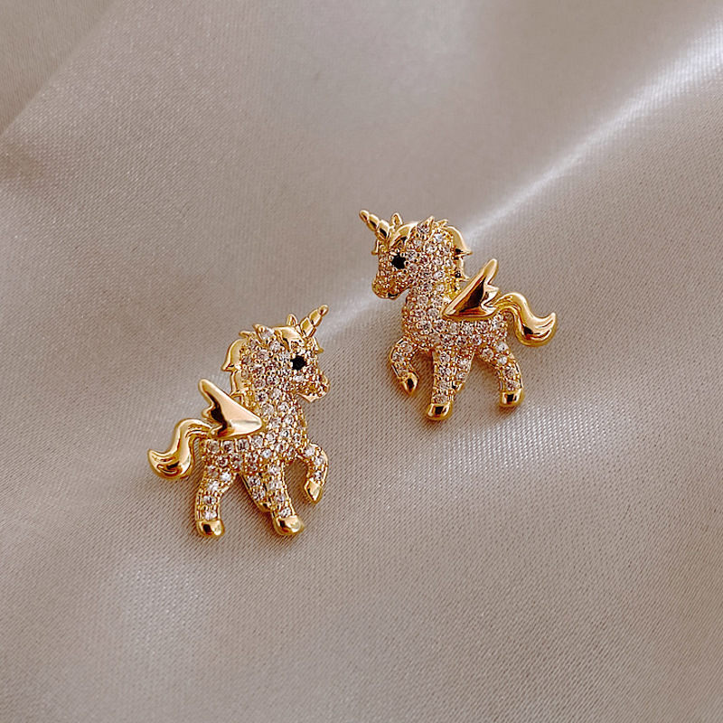 【Direct-sales】 New Cute Animal Stud Earrings for Women Temperament Horse Kitten Owl Pearl Rhinestone Earring Girls Birthday Party Jewelry