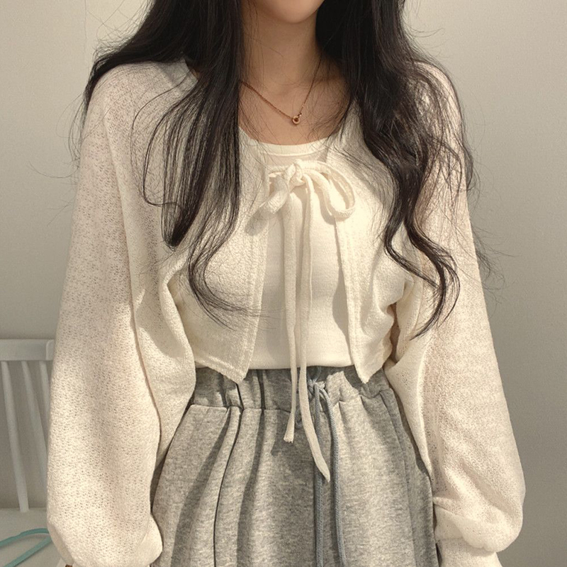 【Great Selection】 XBBA White Sweet Kawaii Women Cardigan Summer Thin Fashion All Match Shirt Korean Casual Loose Female Lace Up Top New