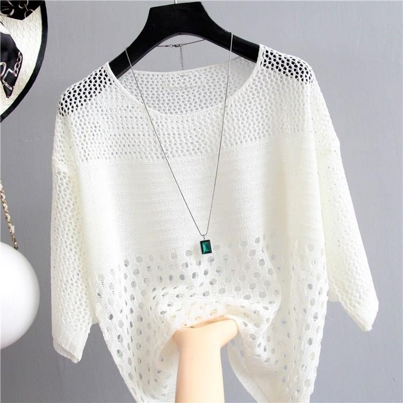 【Upgrade Your Style】 Spring and Summer New Ice Silk Knitted Vest Top Hollow Out Thin Bottoming Sling Streetwear Womens Clothing White Shirt 13686