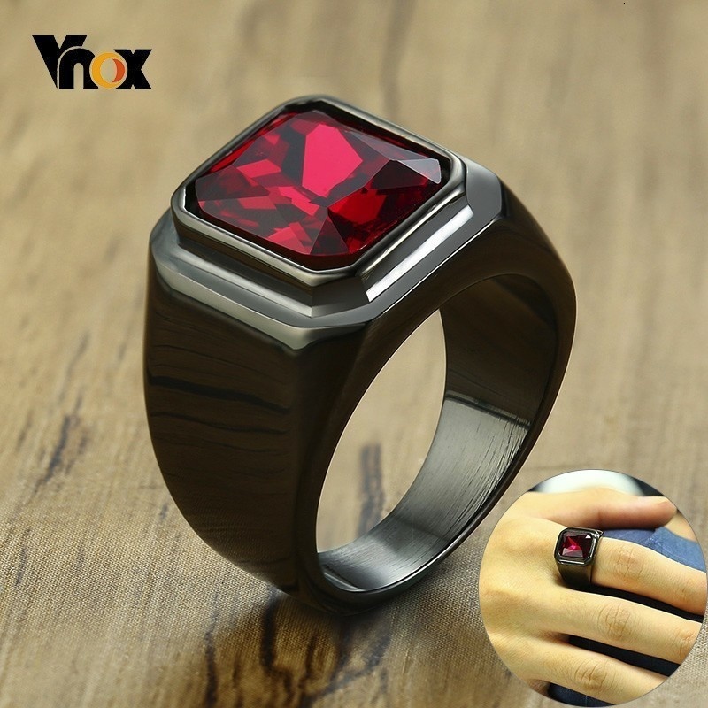 【Top-Rated Product】 Vnox Big Stone Ring for Men Black Color Stainless Steel Chunky Male Alliance Jewelry