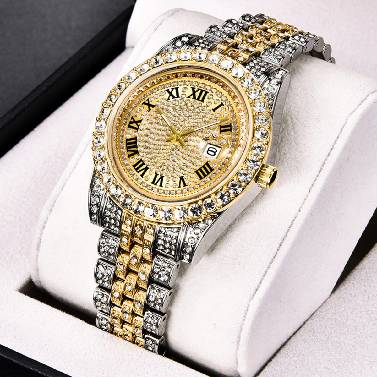 【Free shipping】 New Fashionable Full Men's Watch for Foreign Trade, Starry Sky Calendar, Quartz Interroom Men's Steel Belt Watch