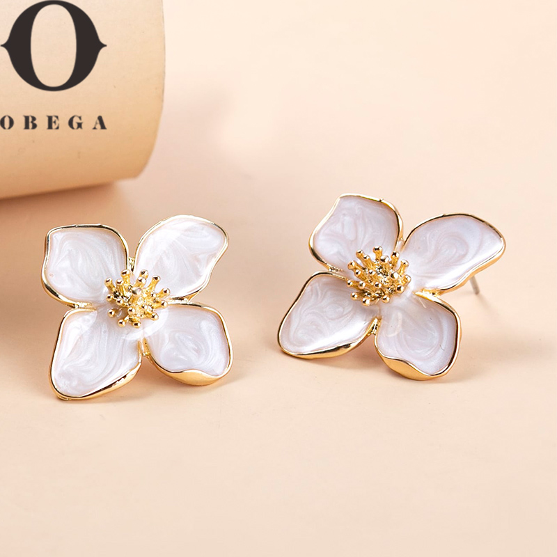 【Best value for money】 Obega Flower Earrings Stud Pink White Flowers Women Earring Post Spring Summer New Trendy Girls Cute Jewelrys