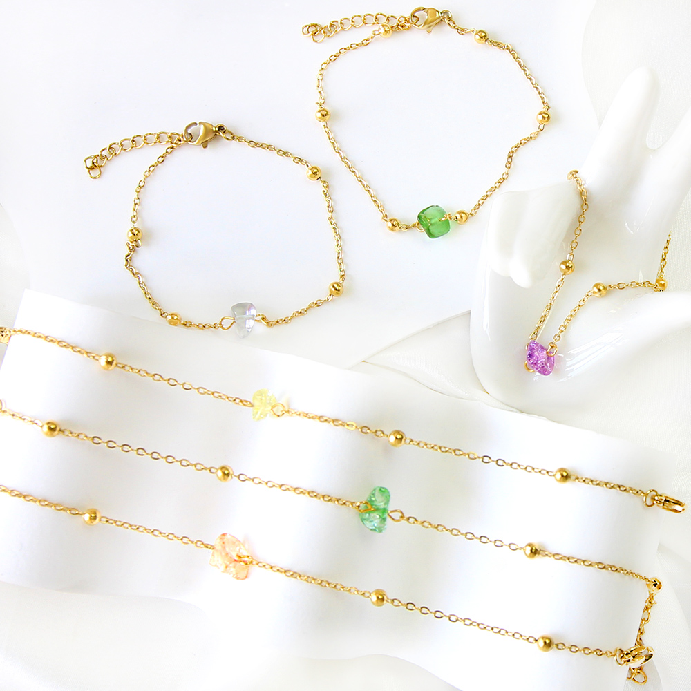 【Big-Sales】 LUXUSTEEL Boho Geometric Colorful Stone Charm Bracelets For Women Color Stainless Steel Unusual Wrist Jewelry