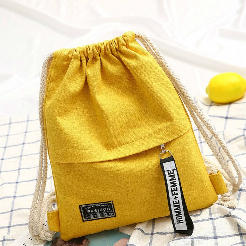 【High Cost-Performance】 1 Pc Canvas School Bag Double Shoulder Drawstring Backpack Drawstring Pocket Portable Casual Backpack Women Men Travel Backpack