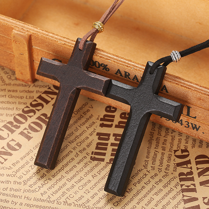 【Exclusive Offer】 Wooden Pendant Necklace Men Black Brown 80cm Long Collar Adjustable Prayer Amulet Jewelry Homme Daily Neck Joias