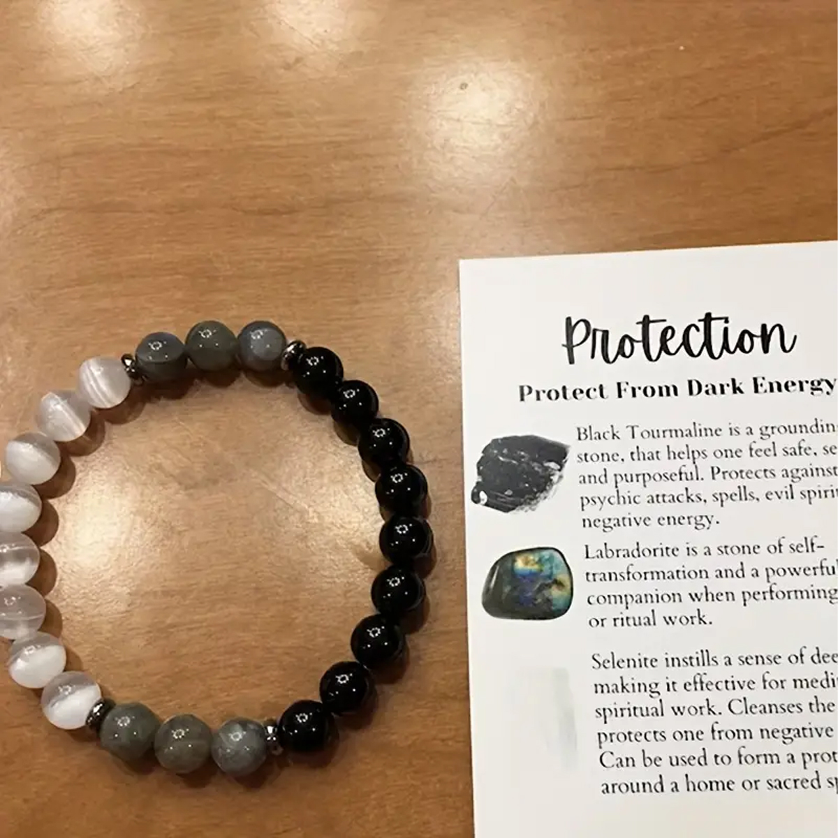 【New release】 Natural Stone Bead Protection Bracelet Black Tourmaline Selenite and Labradorite Bracelet 8mm Gemstone Bracelet