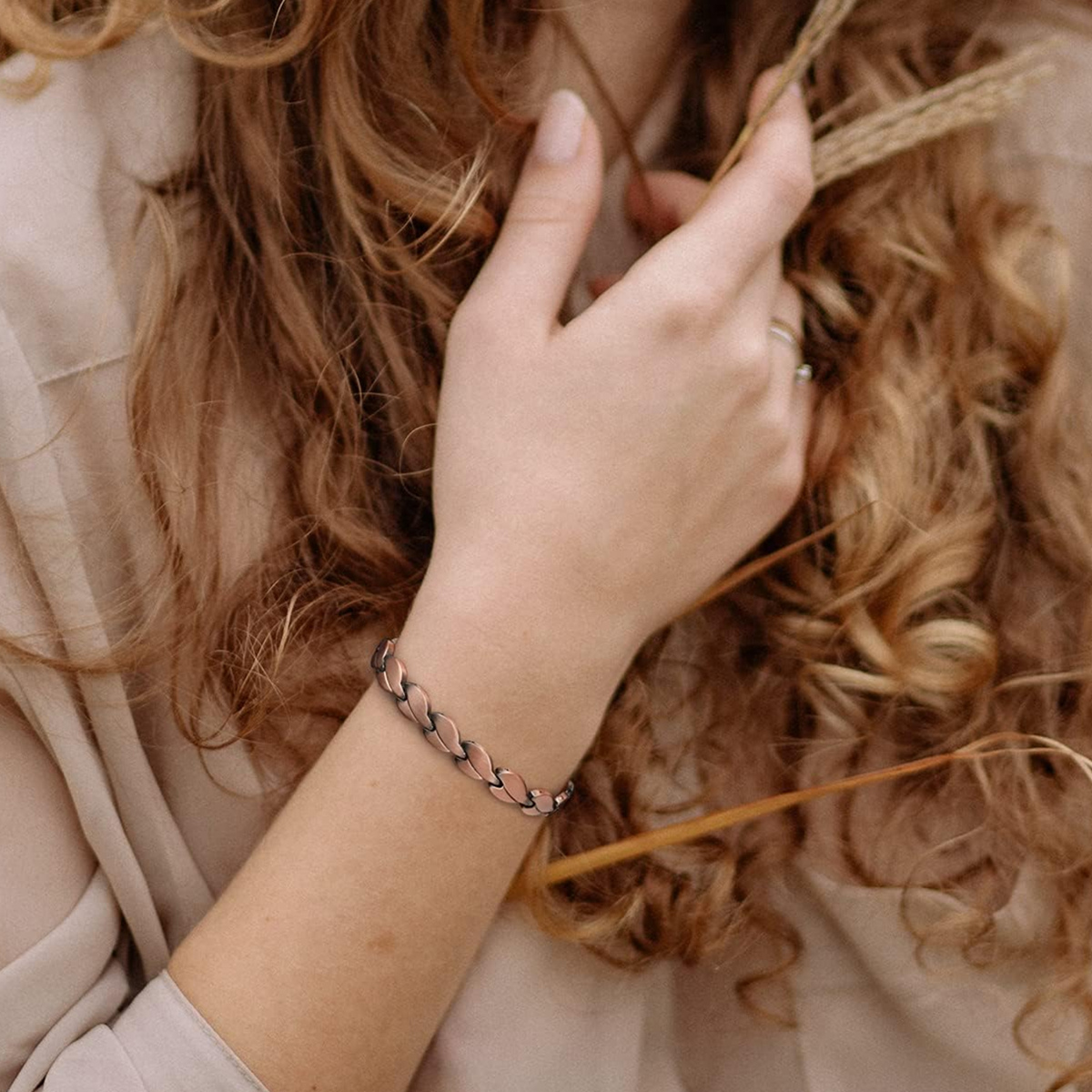 【Wireless】 ARADOO Women's Magnetic Bracelet Pure Copper Wristband Leaf-shaped Minimalist Style Design Link Bracelets Jewelry Gifts