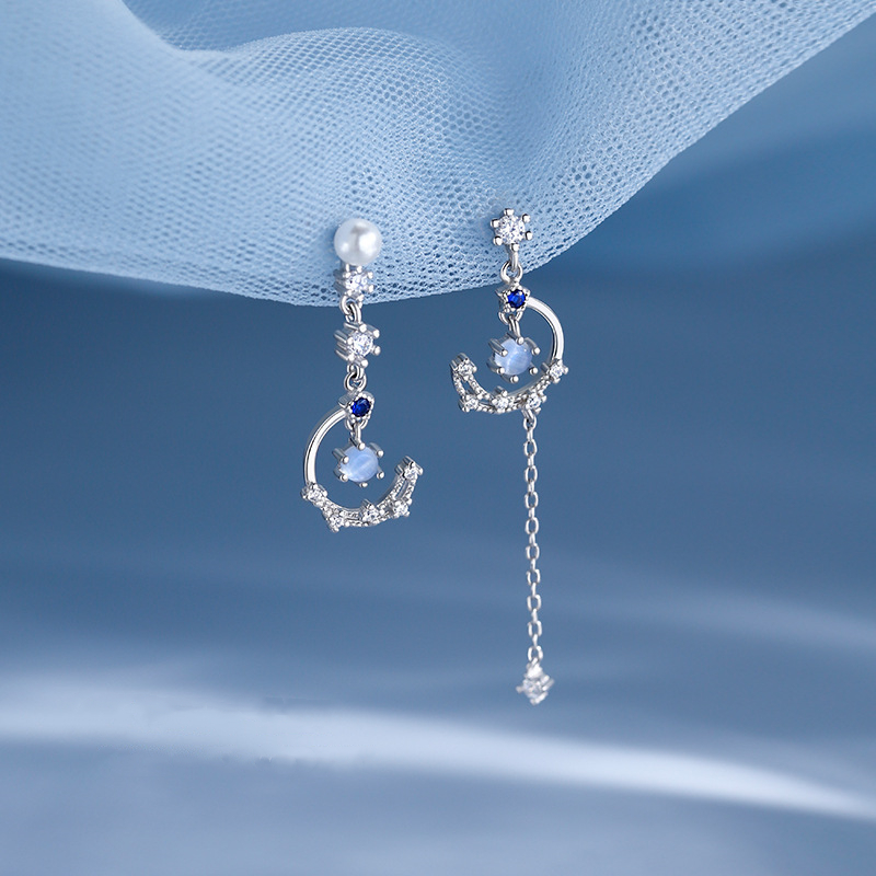 【Popular choice】 Korean New Light Luxury Zircon Moon Star Asymmetric Stud Earrings For Women Cloud Pearl Earring Girl Jewelry s