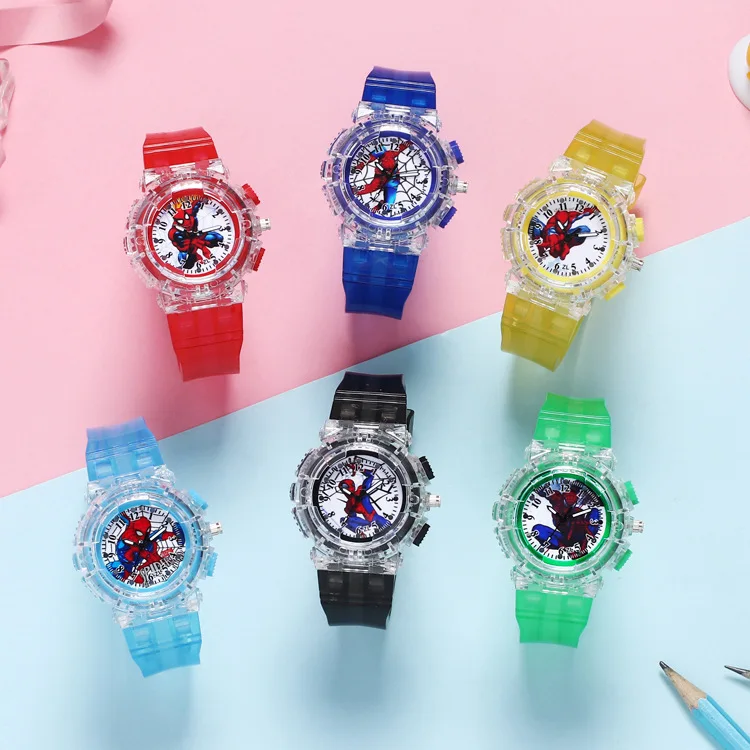 【New Trend】Disney Spiderman Anime Figure Luminous Watch Cartoon Toys Avengers Frozen Children's Student Silicone Lights LED Watch Xms Gift
