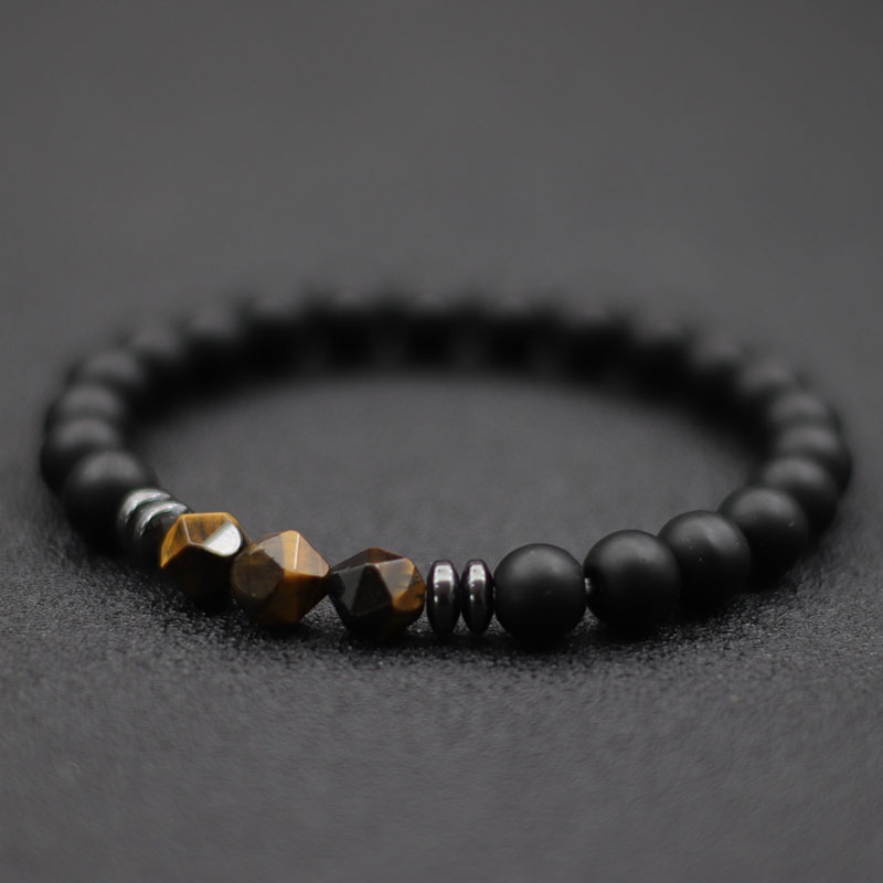 【Hot New Release】 Fashion Mens Bracelet Black Onyx Stone Braclet Irregular Natural Tiger Eyes Sodalite Beaded Braslet Pulsera Hombre Accessories