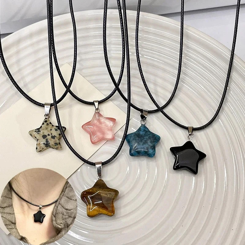 【New and Improved】 Pentagram Star Pendant Necklace Sacred Healing Gemstone Natural Stone Pendant for Women Girls Necklace Healing