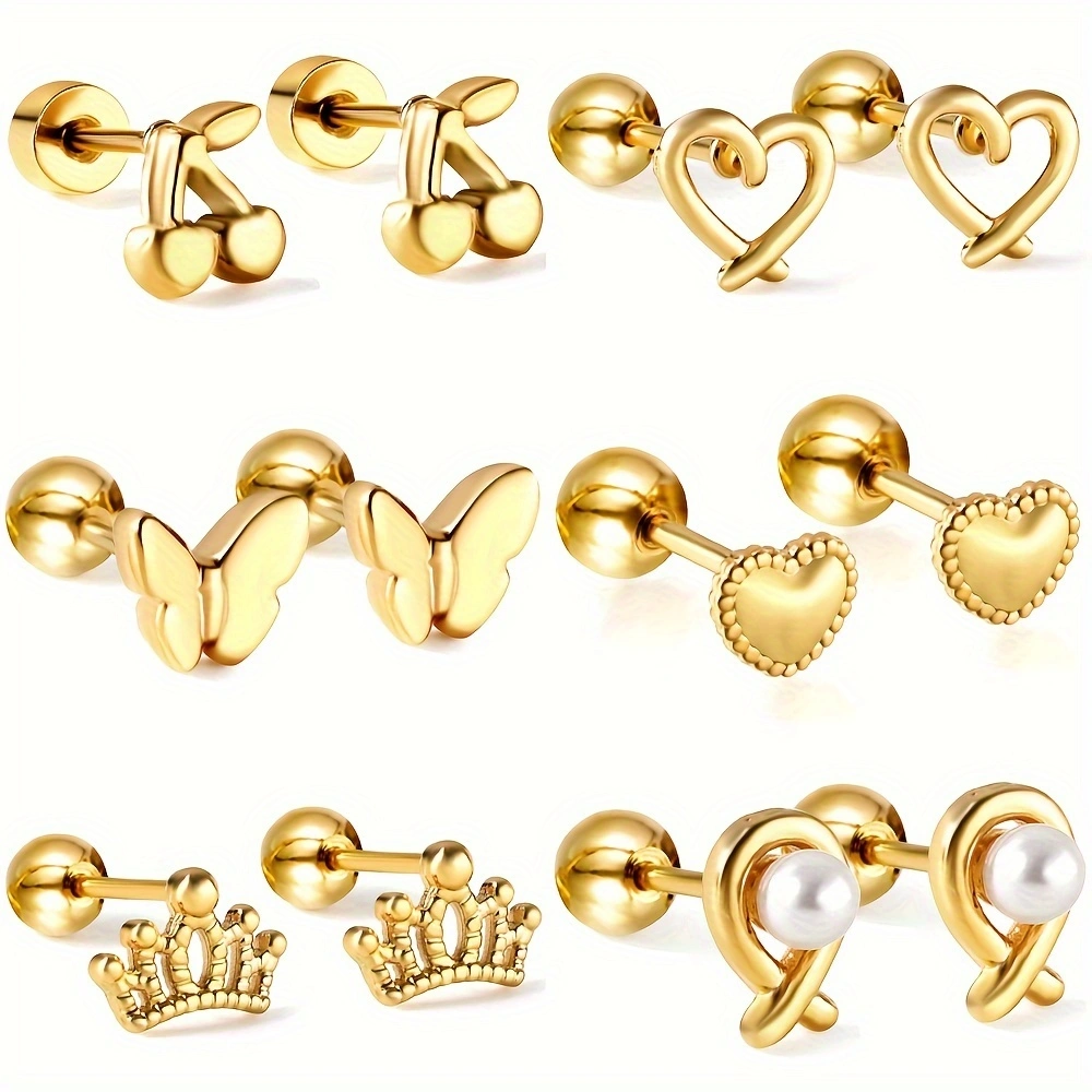 【Fast and Free Delivery】 1pair Trending Ear Stud Love Heart Shape Butterfly Color Stainless Steel Piercing Female Stud Earrings Jewelry Accessories